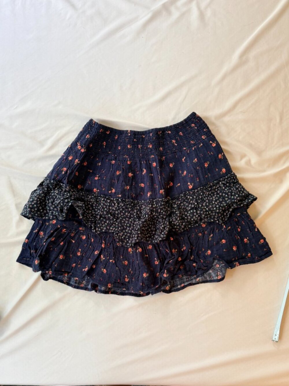 American Eagle Navy Mixed Floral Smocked Ruffle Mini Skirt